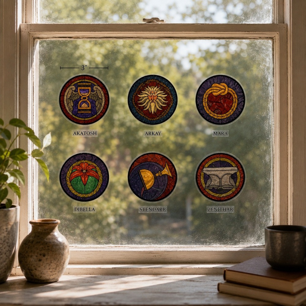 Elder Scrolls V Skyrim Nine Divines Stained Glass Window Clings Decal Set 3in